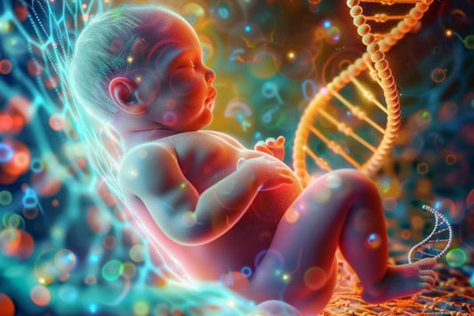 妊娠中の女性が胎児の健康を守り、胎教やリラックスを行う様子。安産お守りや音楽、マタニティヨガを取り入れ、安全な出産の祈りを意識する妊婦向けの情報イメージ。
